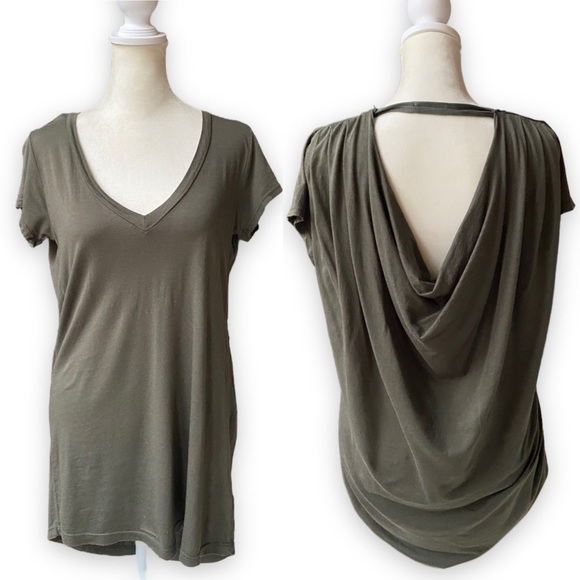 LA made Tops - LA Made Olive Green Draped Open Back V-Neck Tee